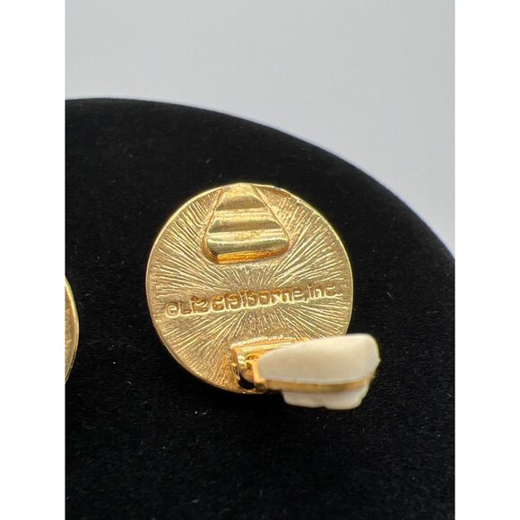 Vintage Liz Claiborne Blue Cabochon Clip-On Earrings Gold-Tone Round Design - Picture 7 of 8